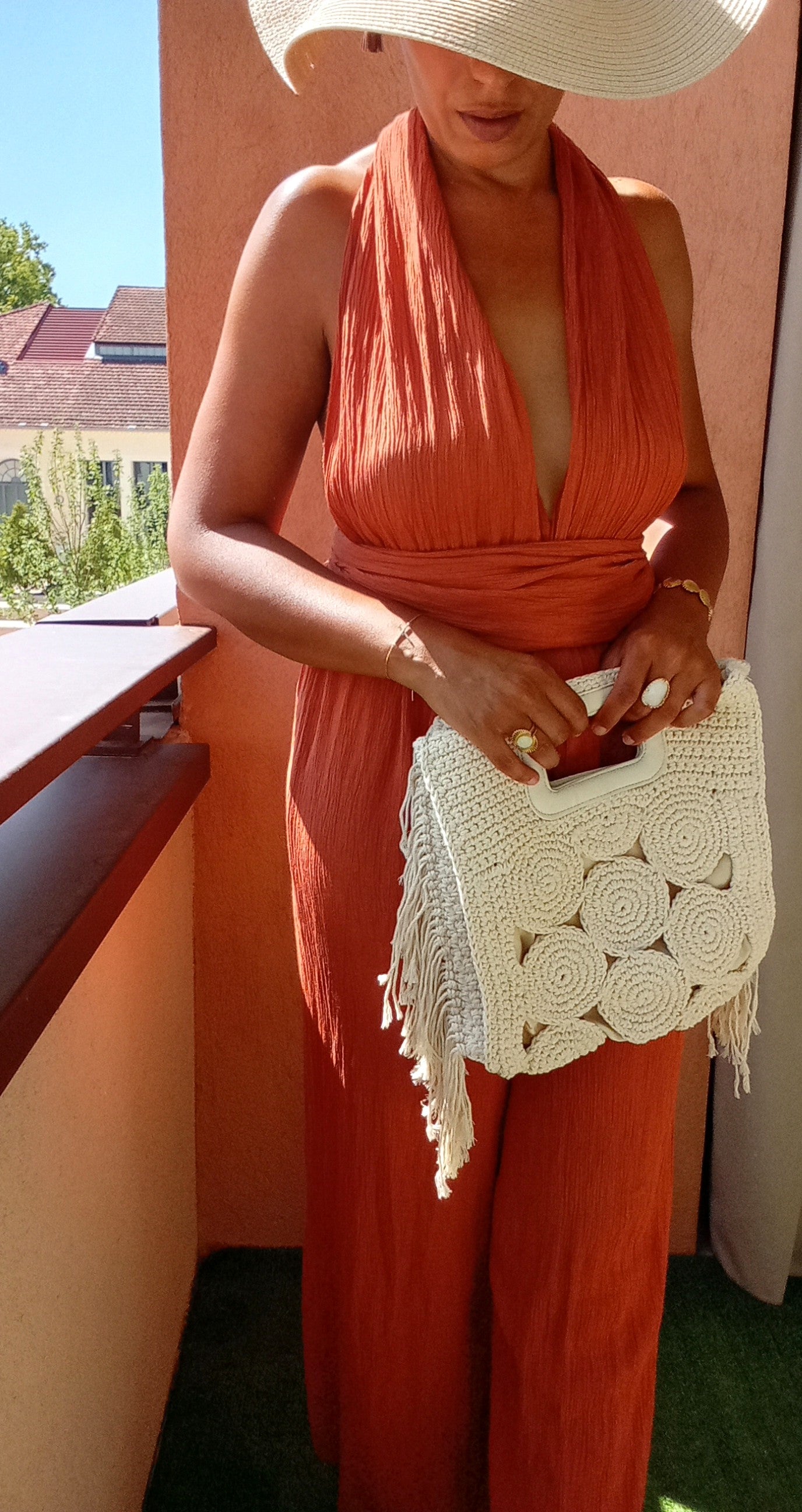 Sac en macramé écru