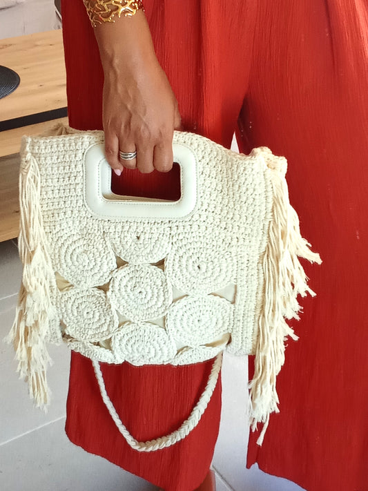 Sac en macramé écru