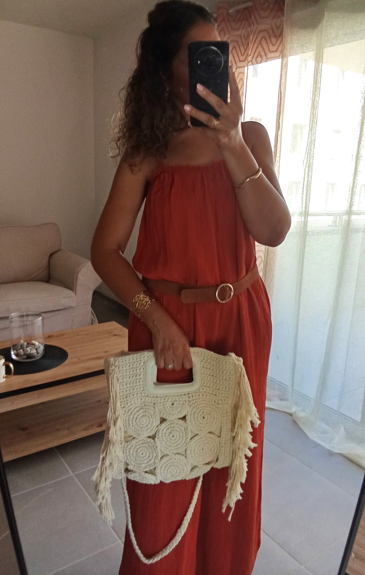 Sac en macramé écru